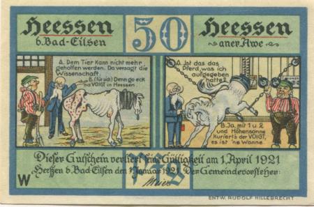 Heeßen - Gemeinde -  1.1.1921 -  1.4.1921 - 50 Pfennig 