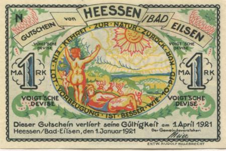 Heeßen - Gemeinde -  1.1.1921 -  1.4.1921 - 1 Mark 