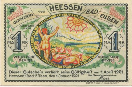 Heeßen - Gemeinde -  1.1.1921 -  1.4.1921 - 1 Mark 