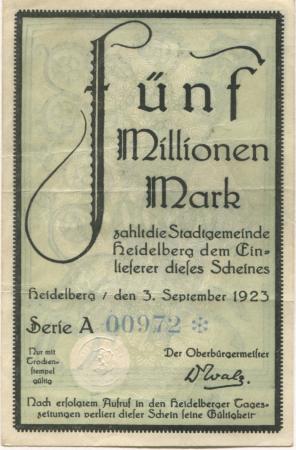 Heidelberg - Stadt - 3.9.1923 - 5 Millionen Mark 