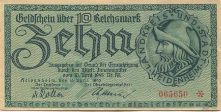 Heidenheim - Stadt und Kreis - 15.4.1945 - 10 Mark 