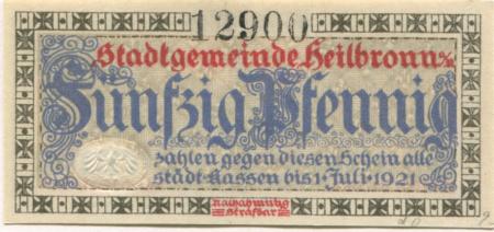 Heilbronn - Stadt - 1.12.1917 - 1.7.1921 - 50 Pfennig 