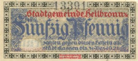 Heilbronn - Stadt - 1.12.1917 - 31.12.1921 - 50 Pfennig 