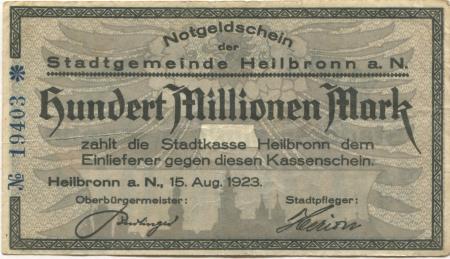 Heilbronn - Stadt - 15.8.1923 - 100 Millionen Mark 