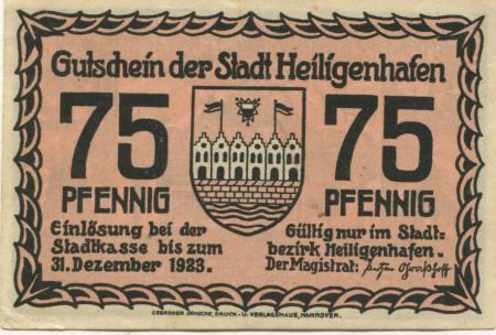 Heiligenhafen - Stadt - - 31.12.1923  - 75 Pfennig 