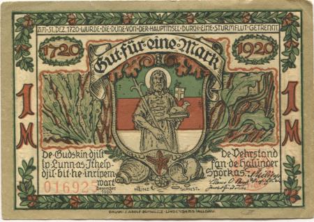 Helgoland - Spar- und Leihkasse - Dezember 1920 - 1 Mark 