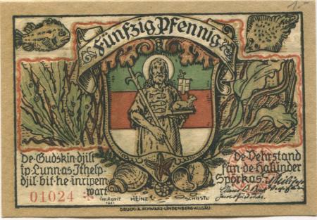 Helgoland - Spar- und Leihkasse - April 1921 - 50 Pfennig 