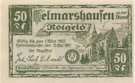 Helmarshausen (heute: Karlshafen (Bad)) - 15.5.1921 - 1.3.1922 - 50 Pfennig 