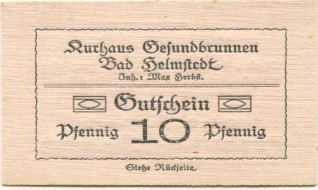 Helmstedt - Herbst, Max, Kurhaus Gesundbrunnen - -- - 10 Pfennig 