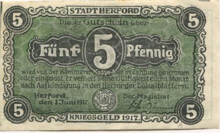 Herford - Stadt - 1.6.1917 - 5 Pfennig 