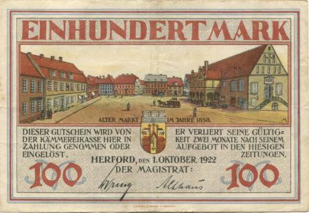 Herford - Stadt - 1.10.1922 - 100 Mark 
