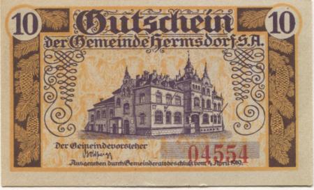 Hermsdorf - Gemeinde - 4.4.1919 - 10 Pfennig 