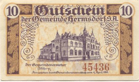 Hermsdorf - Gemeinde - 4.4.1919 - 10 Pfennig 