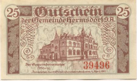 Hermsdorf - Gemeinde - 4.4.1919 - 25 Pfennig 