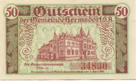 Hermsdorf - Gemeinde - 4.4.1919 - 50 Pfennig 
