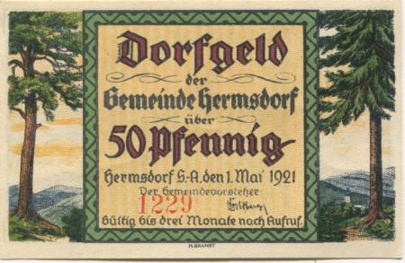 Hermsdorf - Gemeinde - 1.5.1921 - 50 Pfennig 