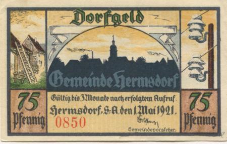 Hermsdorf - Gemeinde - 1.5.1921 - 75 Pfennig 