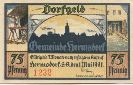 Hermsdorf - Gemeinde - 1.5.1921 - 75 Pfennig 