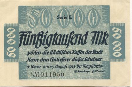Herne - Stadt - 25.8.1923 - 50000 Mark 