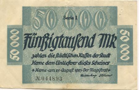 Herne - Stadt - 25.8.1923 - 50000 Mark 