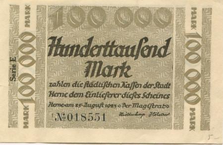 Herne - Stadt - 25.8.1923 - 100000 Mark 