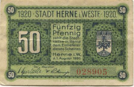 Herne - Stadt - 1.8.1920 - 50 Pfennig 