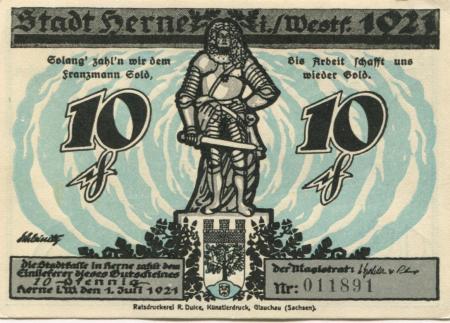 Herne - Stadt - 1.7.1921 - 10 Pfennig 