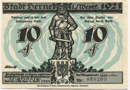 Herne - Stadt - 1.7.1921 - 10 Pfennig 