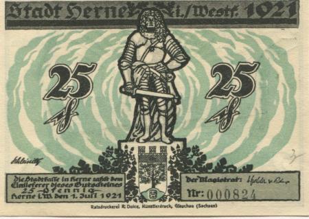Herne - Stadt - 1.7.1921 - 25 Pfennig 