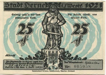 Herne - Stadt - 1.7.1921 - 25 Pfennig 
