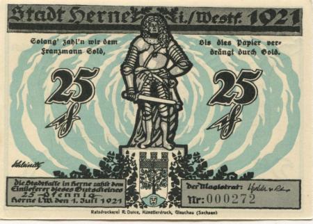 Herne - Stadt - 1.7.1921 - 25 Pfennig 
