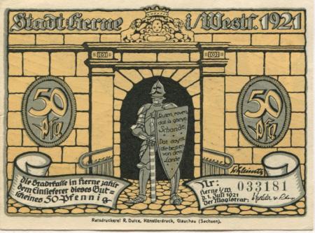 Herne - Stadt - 1.7.1921 - 50 Pfennig 