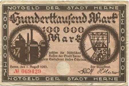 Herne - Stadt - 1.8.1923 - 100000 Mark 