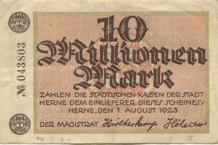 Herne - Stadt - 1.8.1923 - 10 Millionen Mark 