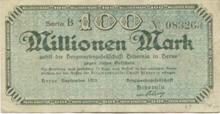 Herne - Bergwerksgesellschaft Hibernia - September 1923 - 100 Millionen Mark 