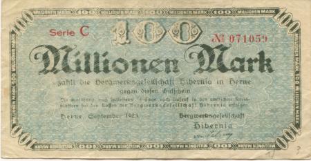 Herne - Bergwerksgesellschaft Hibernia - September 1923 - 100 Millionen Mark 