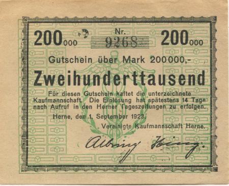 Herne - Vereinigte Kaufmannschaft - 1.9.1923 - 200000 Mark 