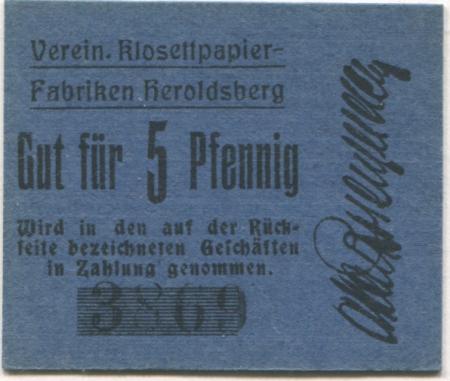 Heroldsberg - Vereinigte Klosettpapier-Fabriken Nürnberg, Betrieb Heroldsberg - -- - 5 Pfennig 