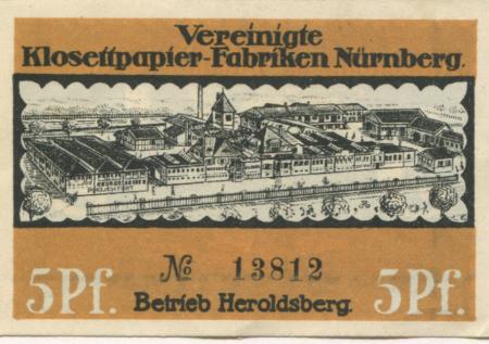 Heroldsberg - Vereinigte Klosettpapier-Fabriken Nürnberg, Betrieb Heroldsberg - -- - 5 Pfennig 