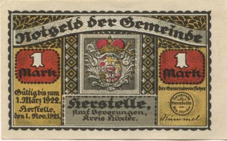 Herstelle (heute: Beverungen) - Gemeinde - 1.11.1921 - 1.3.1922 - 1 Mark 