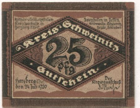 Herzberg - Kreis Schweinitz - 24.7.1920 - 25 Pfennig 