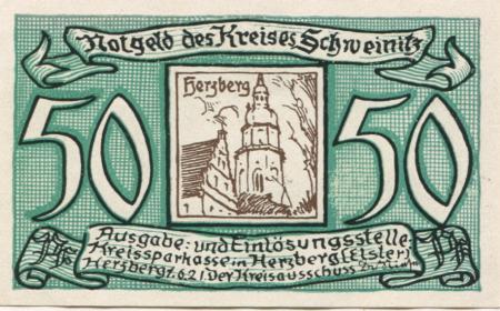 Herzberg - Kreis Schweinitz - 1.6.1921 - 50 Pfennig 