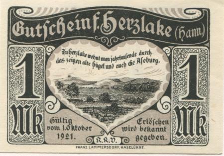 Herzlake - K. K. V. (Katholischer Kaufmanns-Verein) - 1.10.1921 - 1 Mark 