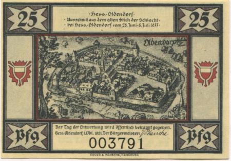 Hessisch Oldendorf - Gemeinde - 1.10.1921 - 25 Pfennig 