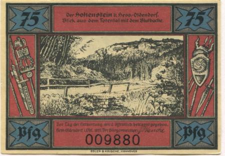 Hessisch Oldendorf - Gemeinde - 1.10.1921 - 75 Pfennig 