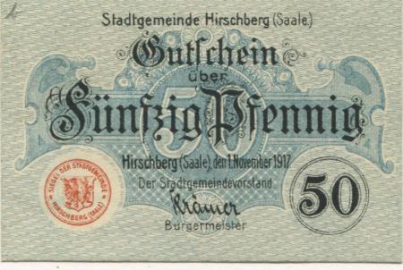 Hirschberg - Stadt - 1.11.1917 - 50 Pfennig 