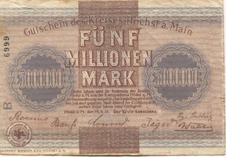 Höchst - Kreis - 10.8.1923 - 5 Millionen Mark 