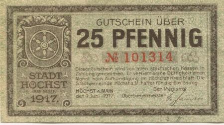 Höchst (heute: Frankfurt) - Stadt - 1.6.1917 - 25 Pfennig 