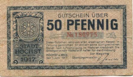 Höchst (heute: Frankfurt) - Stadt - 1.6.1917 - 50 Pfennig 