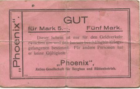 Hoerde (heute Dortmund) - Phoenix AG für Bergbau und Hüttenbetrieb, Kriegsgefangenen-Abteilung - -- - 5 Mark 